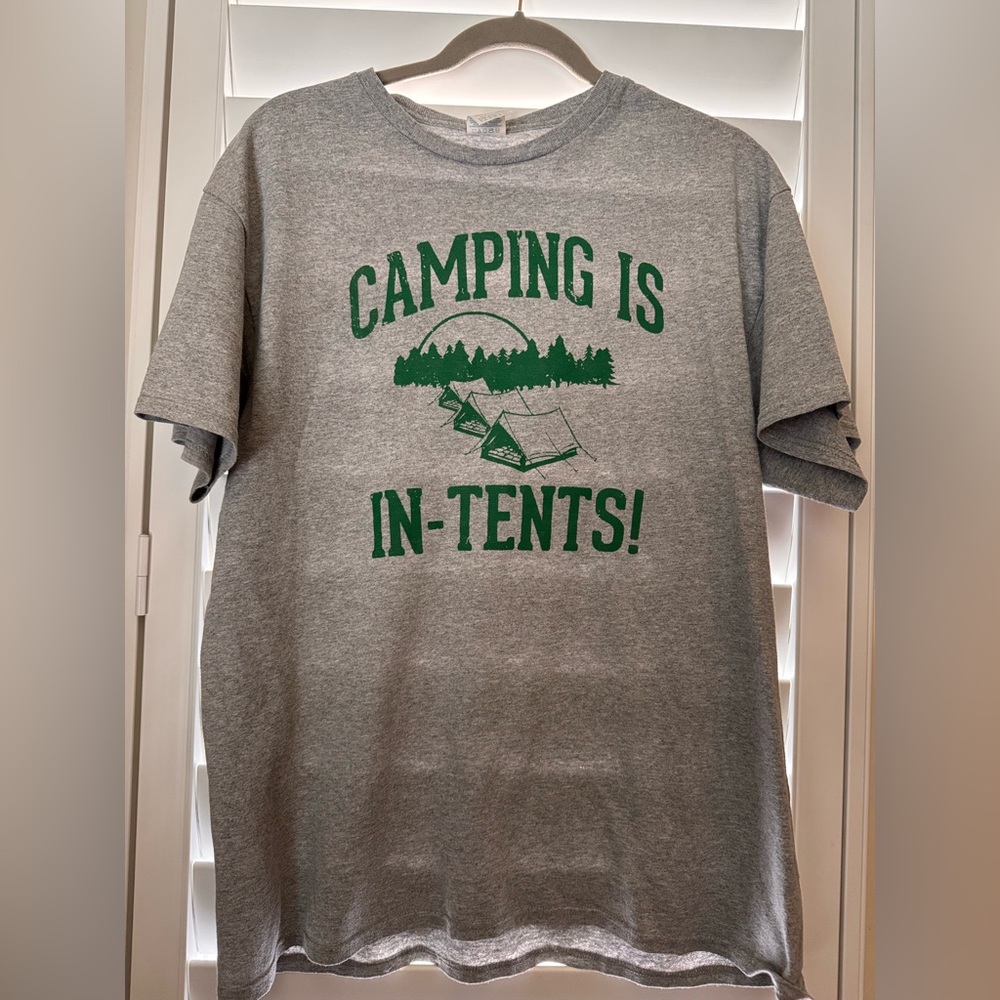 Gray T-Shirt with Green Camping Print